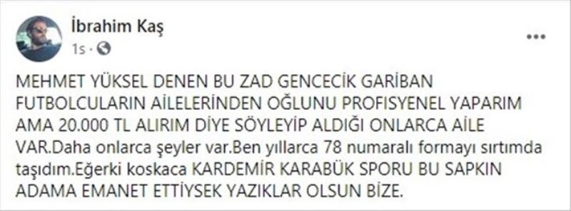 Karabükspor Başkanı Mehmet Yüksel´den futbolcusuna küfürlü mesaj
